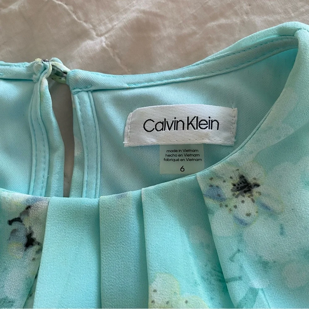 Calvin Klein 6 Maxi Dress Aqua Blue Asian Floral Cold Shoulder Chiffon Flowy - Picture 4 of 13